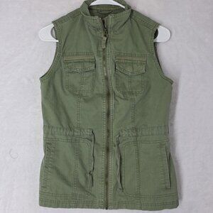 Merona Women's Olive Green Military Style Vest Size XS Drawstring Waist Pockets